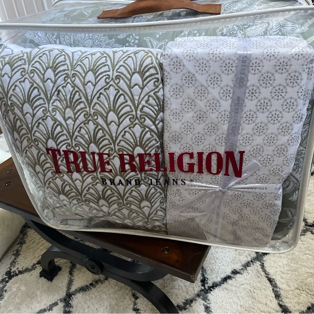 True Religion Gray and White Bedding Set
